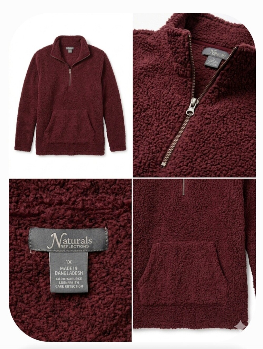 Natural Reflections Burgundy Sherpa Half-Zip Pullover